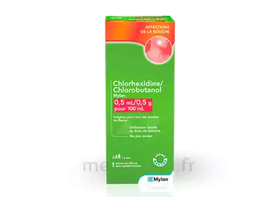 CHLORHEXIDINE/CHLOROBUTANOL MYLAN 0,5 ml/0,5 g pour 100 ml, solution pour bain de bouche en flacon
