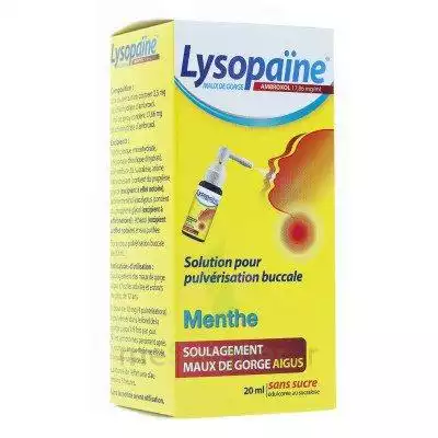 LYSOPAÏNE AMBROXOL 17,86 mg/ml Solution pour pulvérisation buccale maux de gorge sans sucre menthe Fl/20ml